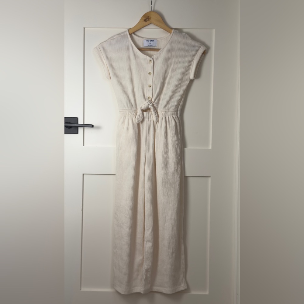 Old Navy Cream Jumpsuit with Button and Peakaboo Detail for Kids